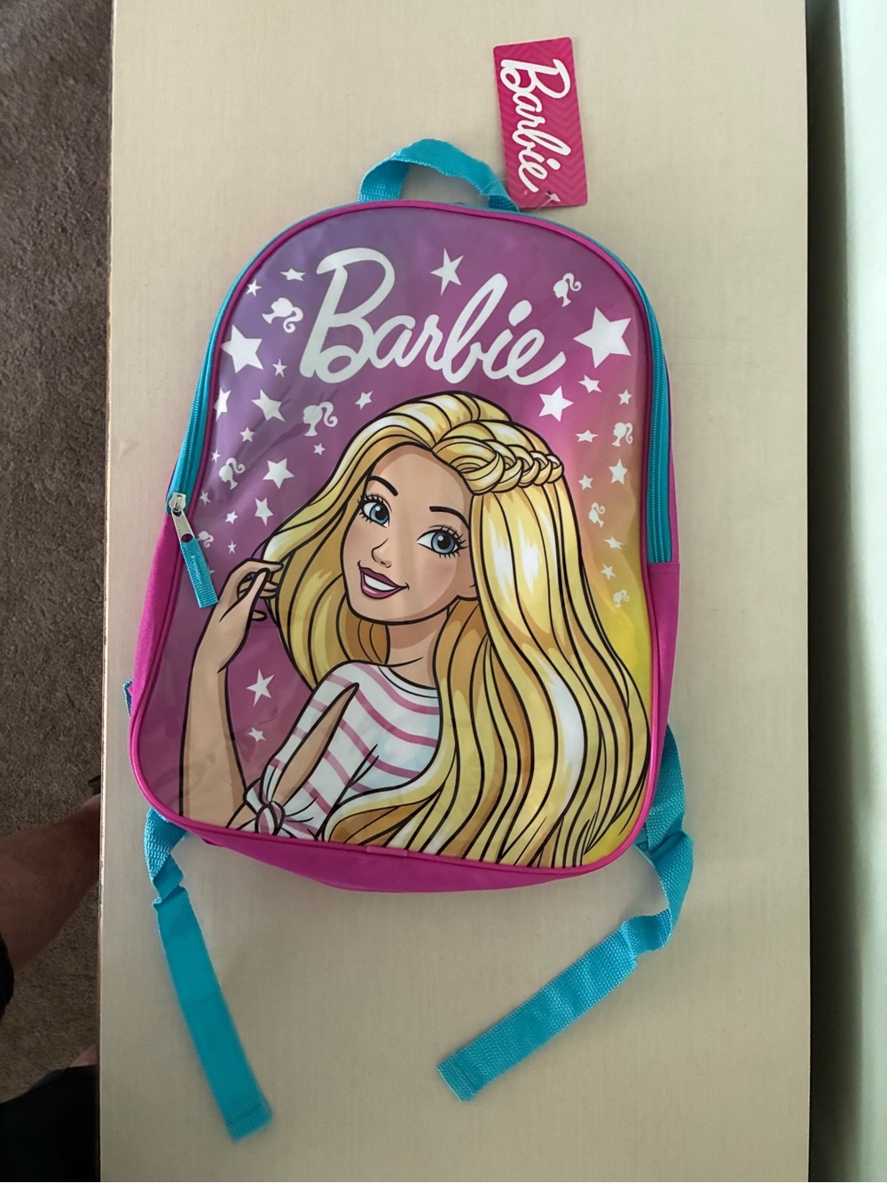 Barbie 15” Pink and Teal Gradient Graphic Backpack Zipper Adjustable Straps New